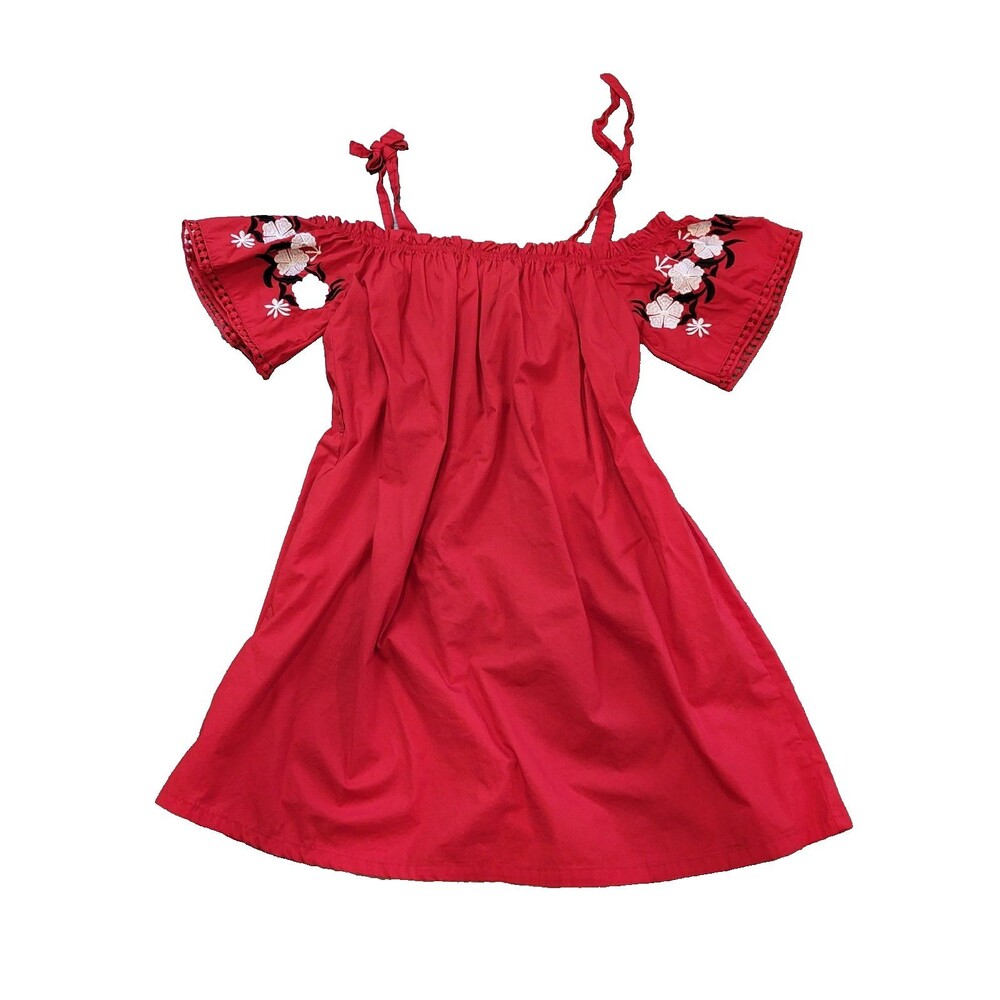 B DARLIN dress size medium red embroidered off shoulder cotton boho mini